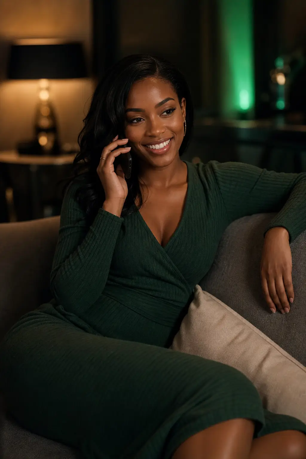 Local Black single smiling on the phone